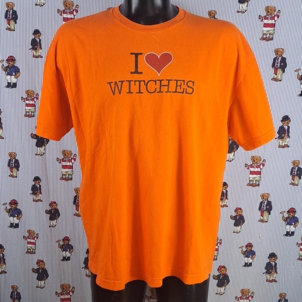 Halloween I Love Witches spell out Graphic XL orange & black goth party t-shirt - Picture 2 of 7